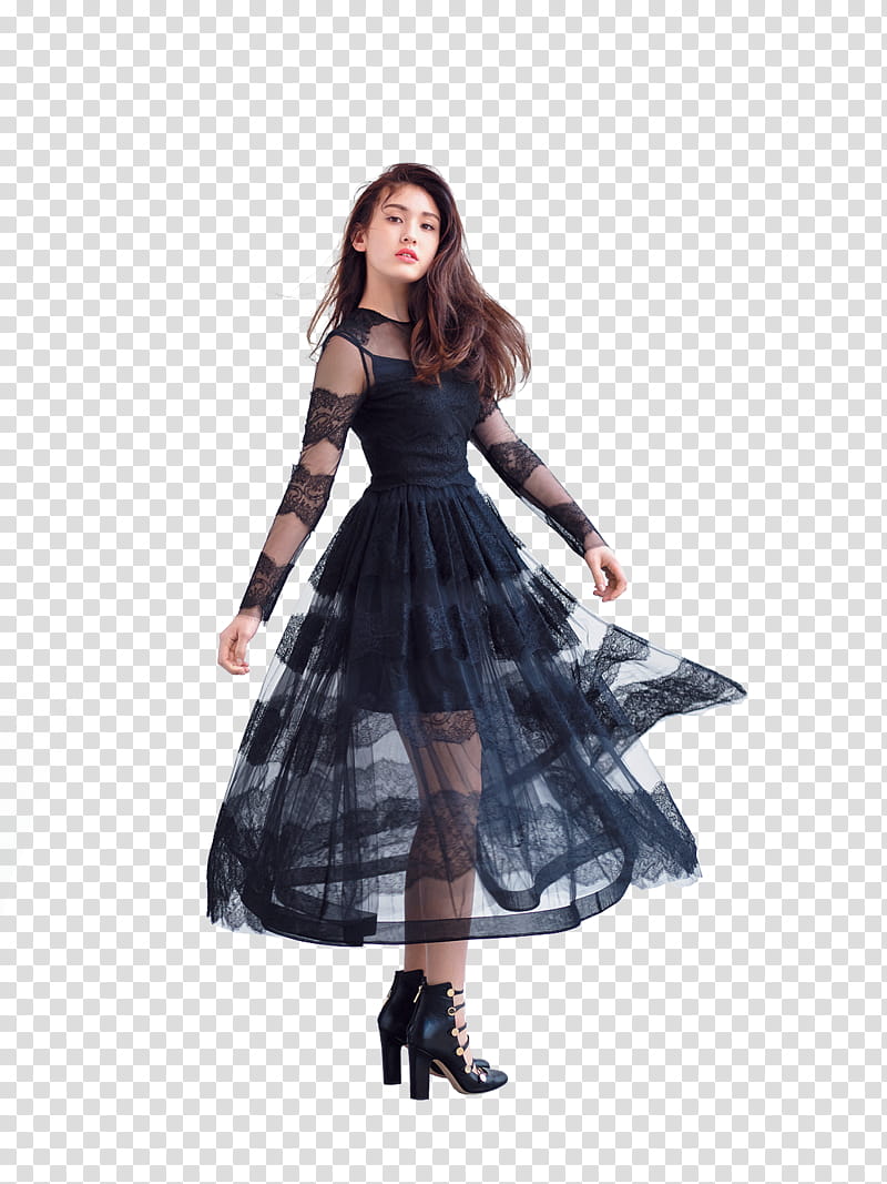 SHARE Jeon Somi Harper Bazaar JYP, women's black lace long-sleeved dress transparent background PNG clipart