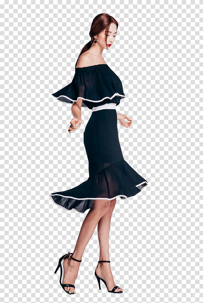 PARK SOO YEON, woman wearing black crop top and midi skirt transparent background PNG clipart