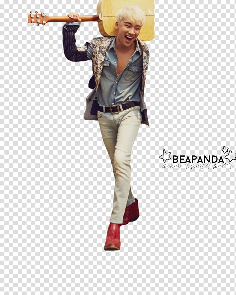 BIGBANG, male Korean pop star holding guitar transparent background PNG clipart