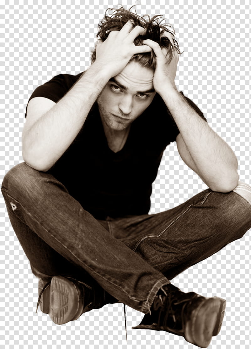 Robert Pattinson , man holding his head transparent background PNG clipart