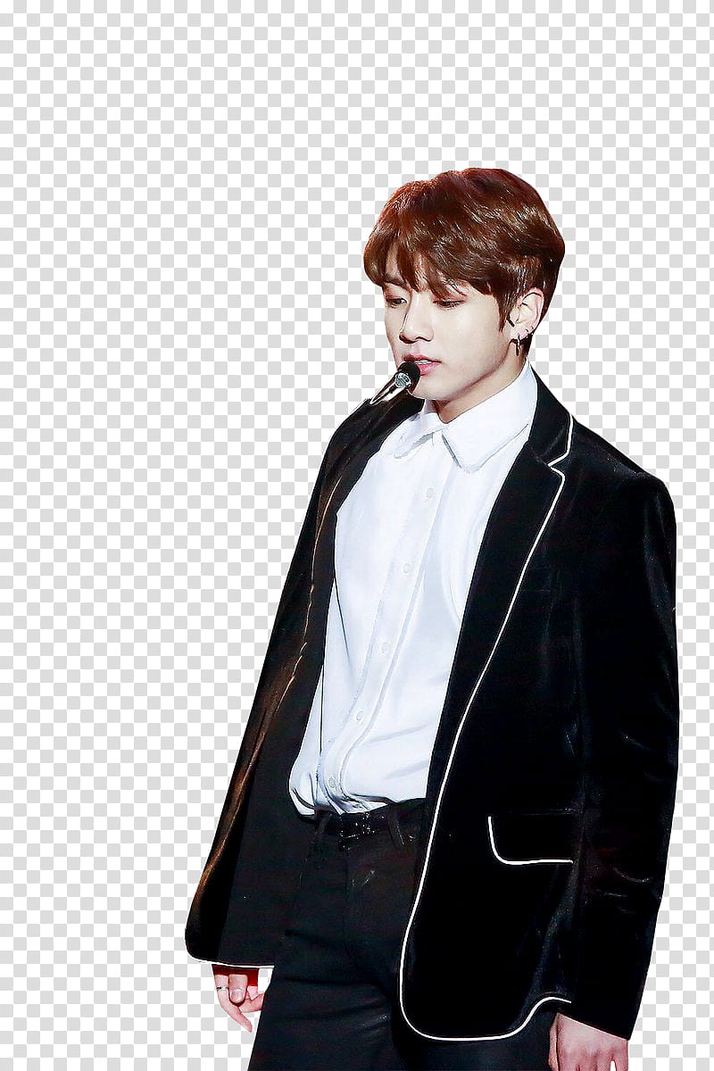 JUNGKOOK BTS , singing man in black blazer transparent background PNG clipart