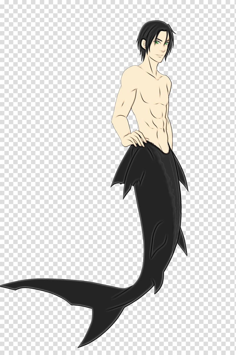 mermaid fictional character drawing animation sketch, Watercolor, Paint, Wet Ink, Mythical Creature, Tail, Black Hair transparent background PNG clipart