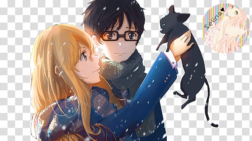 Render Arima and Kaori , boy and girl anime character transparent background PNG clipart