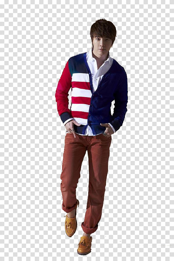 DongHae from magazine cutting, man in blue and red jacket transparent background PNG clipart