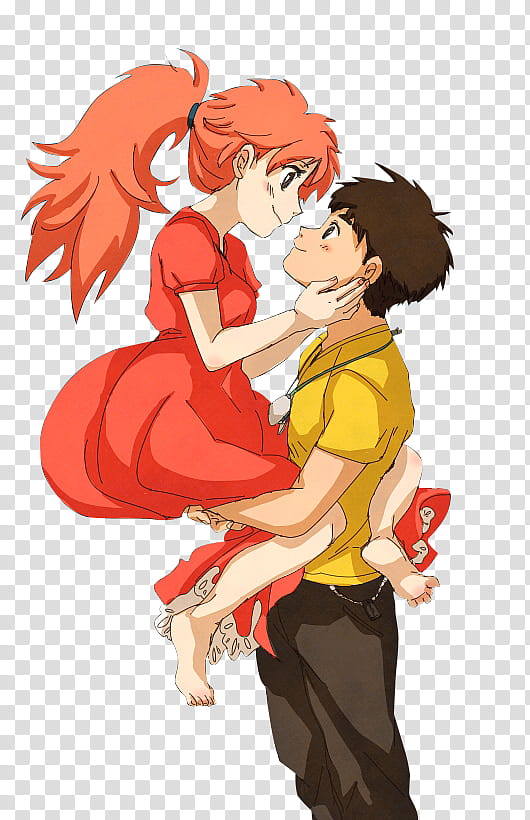 Studio Ghibli Render , male anime character carrying female anime character transparent background PNG clipart