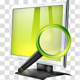Summer Collection, green and black magnifying glass and white flat screen monitor transparent background PNG clipart