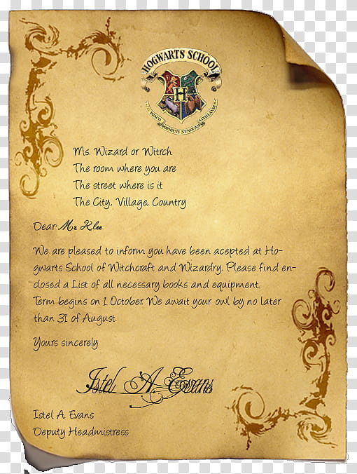 Hogwarts Hufflepuff Acceptance Letter, Harry Potter PNG