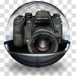 Sphere   , black DSLR camera inside globe graphic transparent background PNG clipart