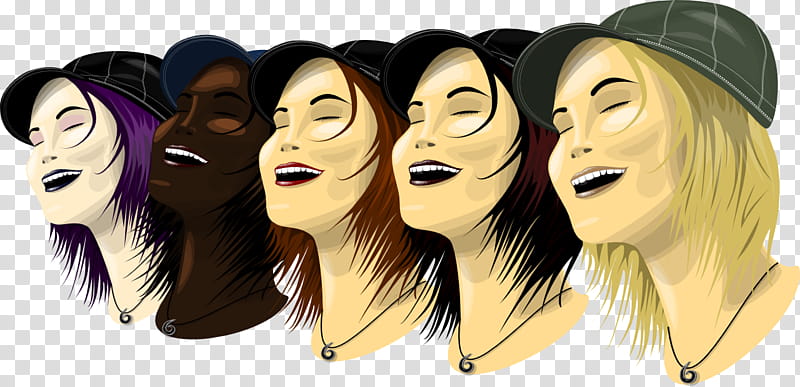 Laughing Girls, five women face illustration transparent background PNG clipart