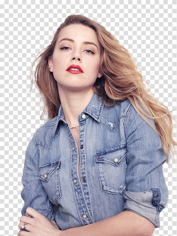 AMBER HEARD, woman wearing blue denim jacket transparent background PNG clipart