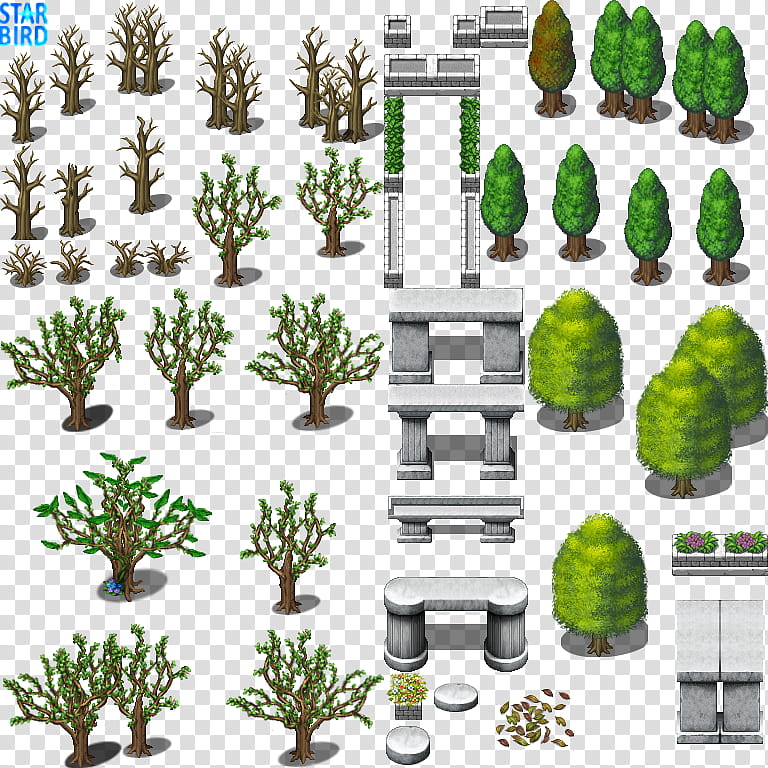 Tree and Monument Tiles RMMV RTP Edits transparent background PNG clipart