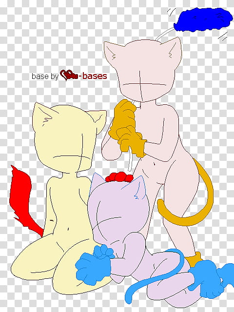 cat group base, three cat faceless characters transparent background PNG clipart