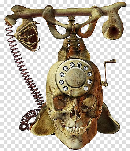 Dark Temper, brown skull-themed rotary telephone transparent background PNG clipart