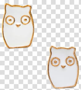 Earrings Set , two white-and-gold owl ceramic decors transparent background PNG clipart
