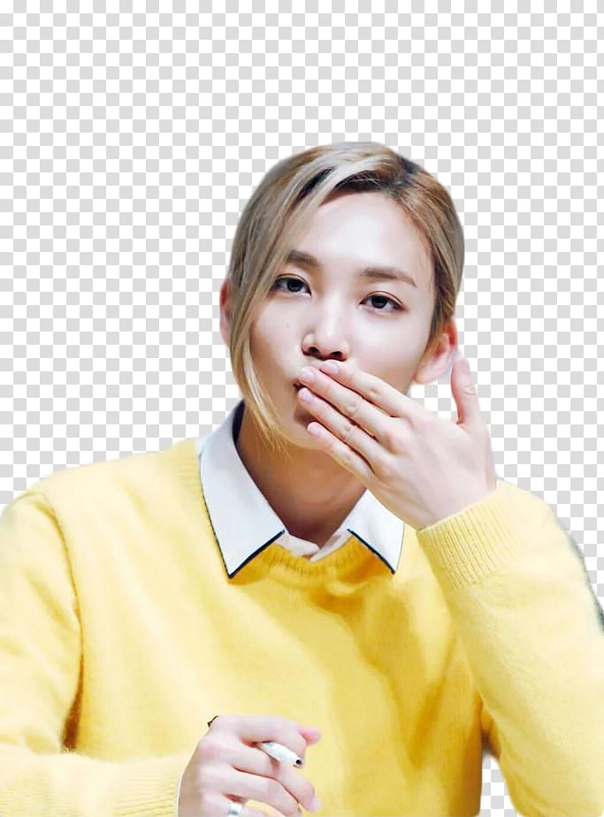 Jeonghan Seventeen, woman wearing yellow long-sleeved top with left hand on mouth transparent background PNG clipart