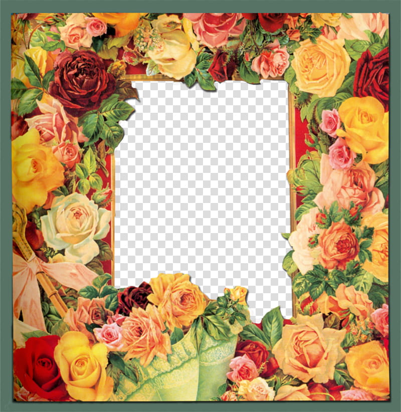 rose frame , yellow, red, and green floral frame transparent background PNG clipart