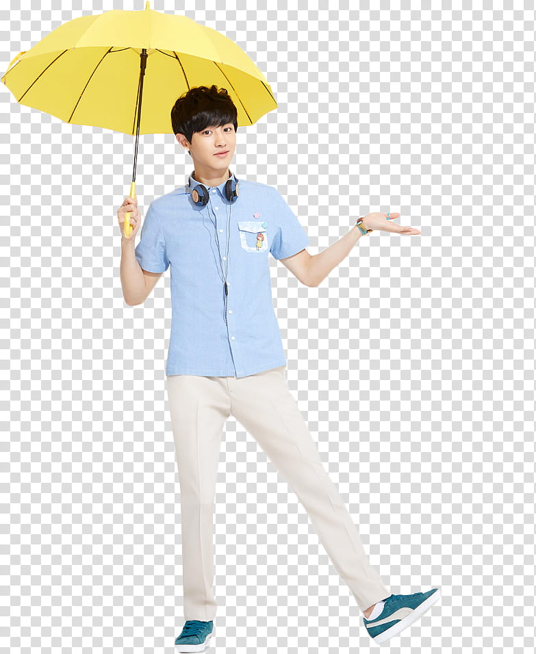 Render EXO For Ivy Club, man standing while holding yellow umbrella transparent background PNG clipart