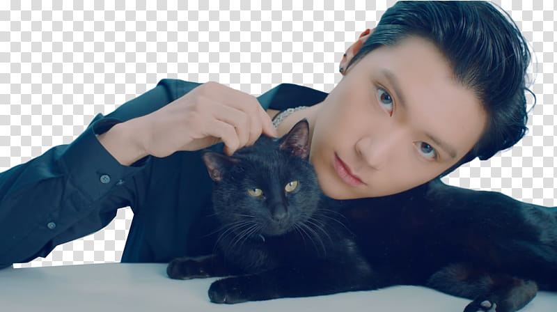 NCT NCT  YEARBOOK, man petting black cat transparent background PNG clipart