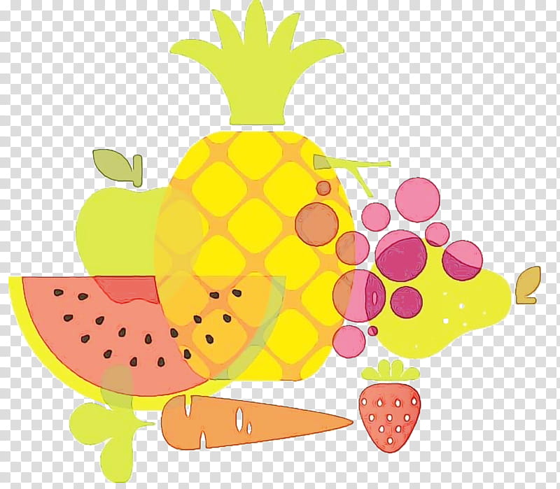 Pineapple, Watercolor, Paint, Wet Ink, Fruit, Cartoon, Yellow, Plant transparent background PNG clipart