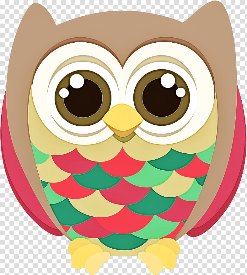 owl cartoon green pink bird of prey transparent background PNG clipart