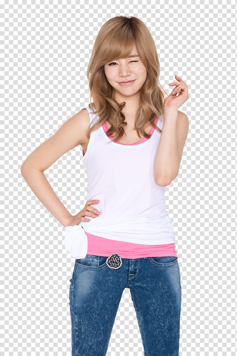 Sunny SNSD, woman raising her hand wearing white tank top transparent background PNG clipart