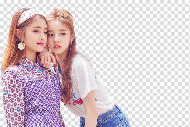 RENDER  G I DLE, two woman wearing white and purple shirts transparent background PNG clipart