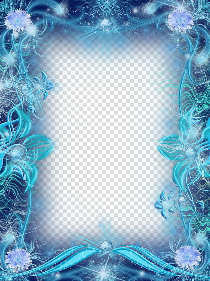 Magic blue Frame, black and white floral textile transparent background PNG clipart