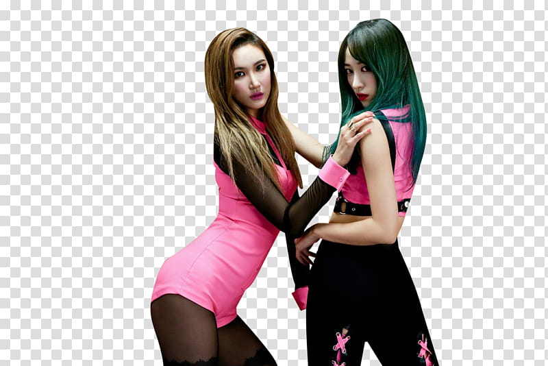 EXID, two posing women wearing pink tops transparent background PNG clipart