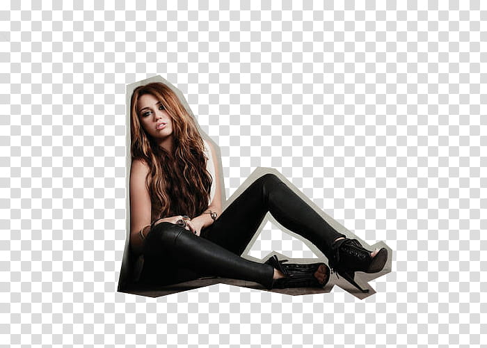 Miley Cyrus, cutout of Miley Cyrus in black latex pants and stiletto booties transparent background PNG clipart