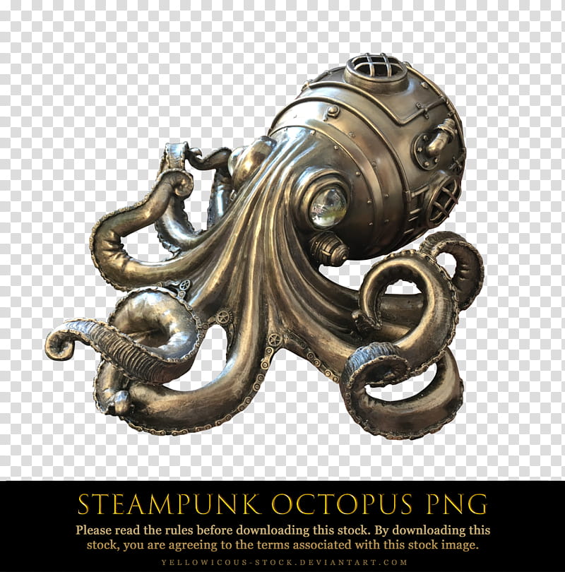 steampunk octopus, brass-colored metal Steampunk style octopus transparent background PNG clipart