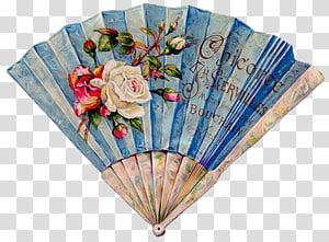 Vintage Fan s, blue and multicolored floral hand fan artwork transparent background PNG clipart thumbnail