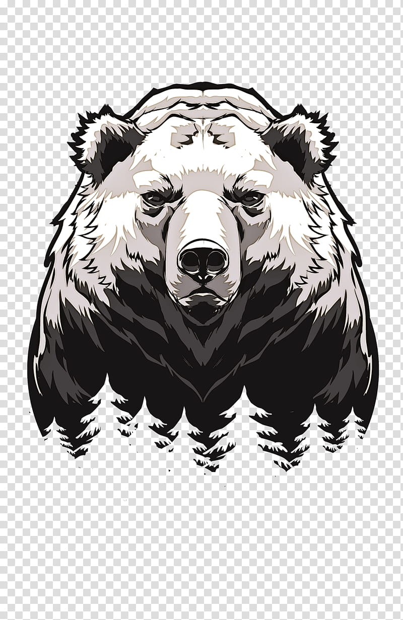 grizzly bear bear brown bear head sloth bear, Blackandwhite, Tshirt, Snout transparent background PNG clipart