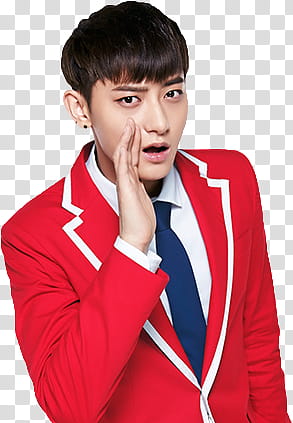 EXO KFC CHINA, man wearing red suit jacket transparent background PNG clipart