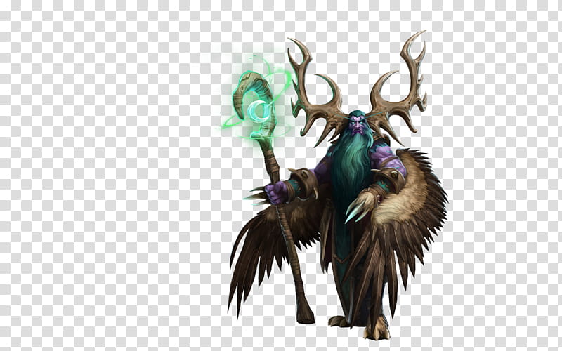 Malfurion Stormrage Heroes of the Storm, winged man with horn holding rod with green fire illustration transparent background PNG clipart