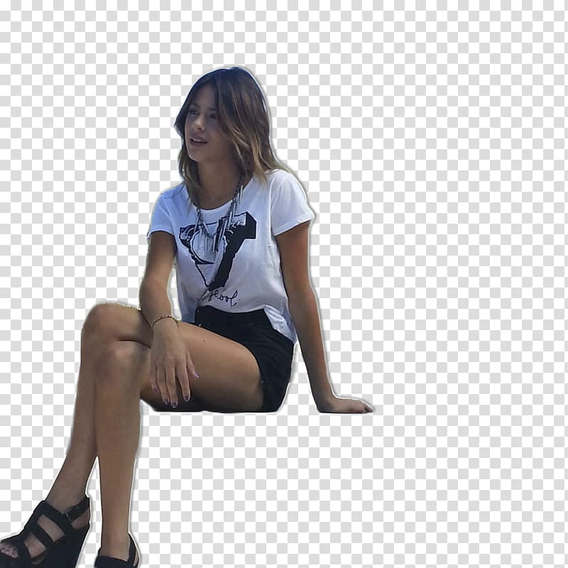 Tini Stoessel, woman sitting with legs crossed transparent background PNG clipart