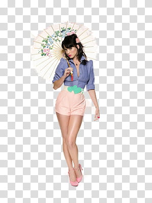 Katy Perry, woman standing holding umbrella transparent background PNG clipart