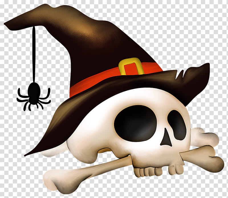 de Halloween, black and white Halloween skull biting bone illustration transparent background PNG clipart