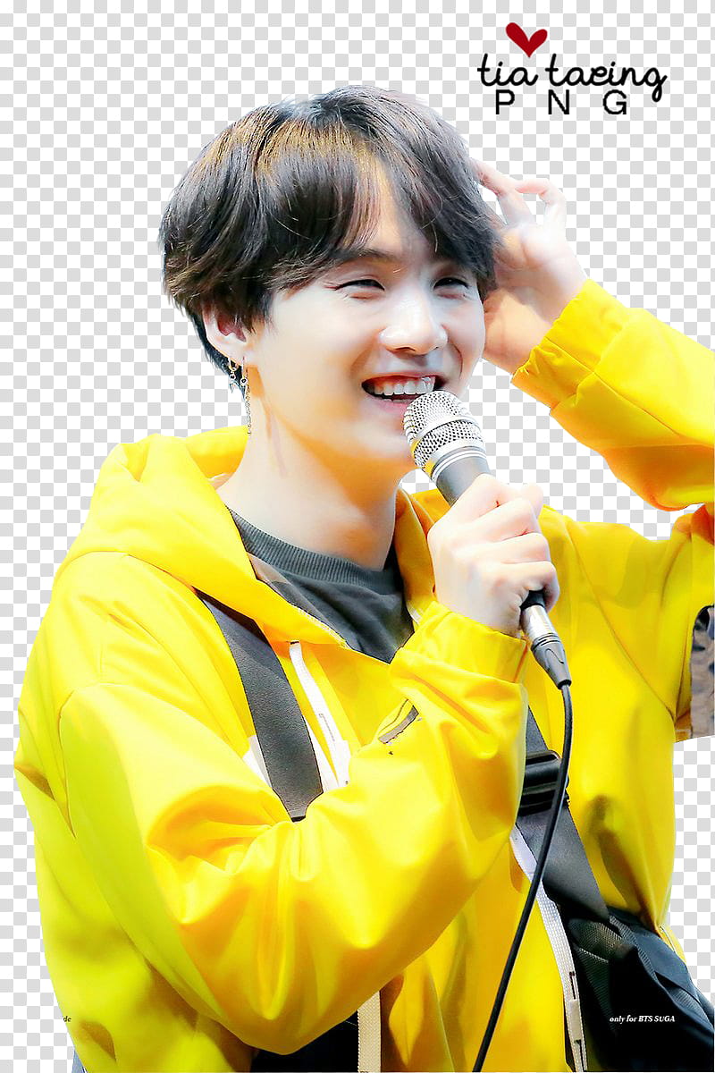 Yoongi , man holding microphone while scratching his head transparent background PNG clipart