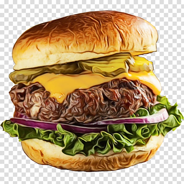 Junk Food, Watercolor, Paint, Wet Ink, Hamburger, Cheeseburger, Restaurant, Ground Beef transparent background PNG clipart