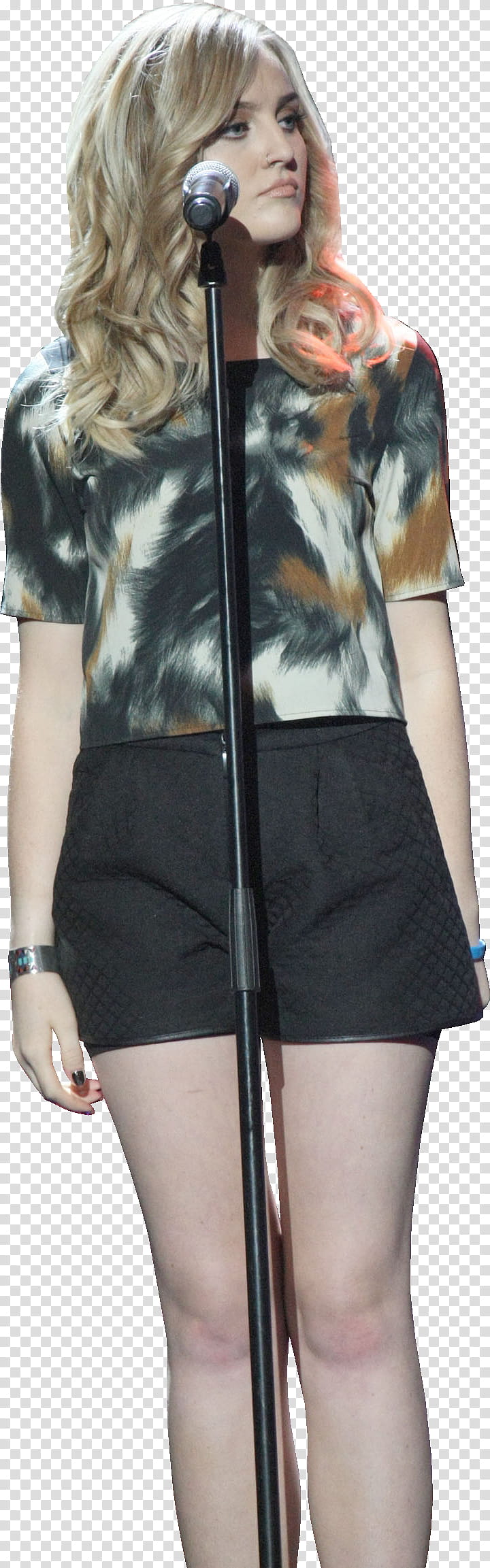 Perrie Edwards HQ, Chloe Grace Moretz standing in front of microphone with stand transparent background PNG clipart