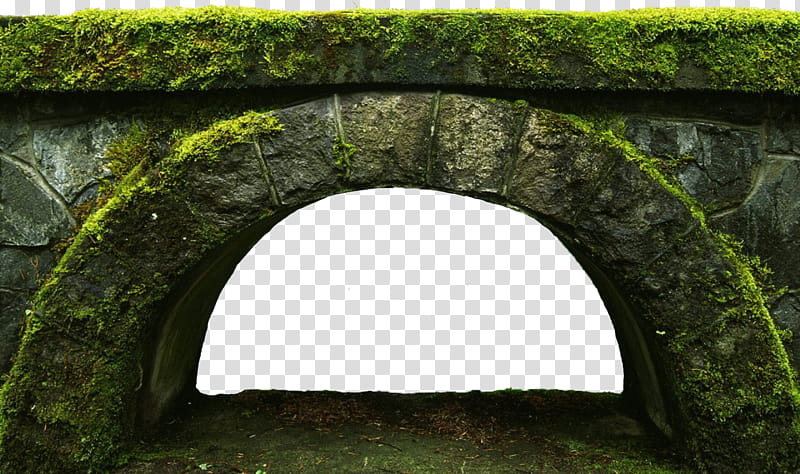 Cutout Old Bridge, gray concrete surface with green algaes transparent background PNG clipart