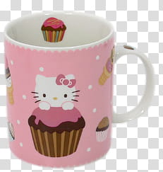 Cupcake Set , pink Hello Kitty graphic ceramic mug transparent background PNG clipart