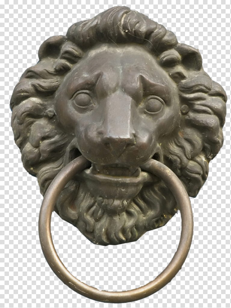 Lion ornament doorknobs, gray lion door knocker transparent background PNG clipart