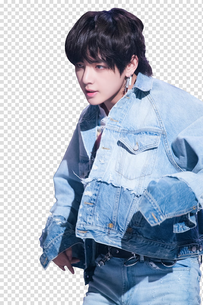 Taehyung BTS, blue denim jacket transparent background PNG clipart