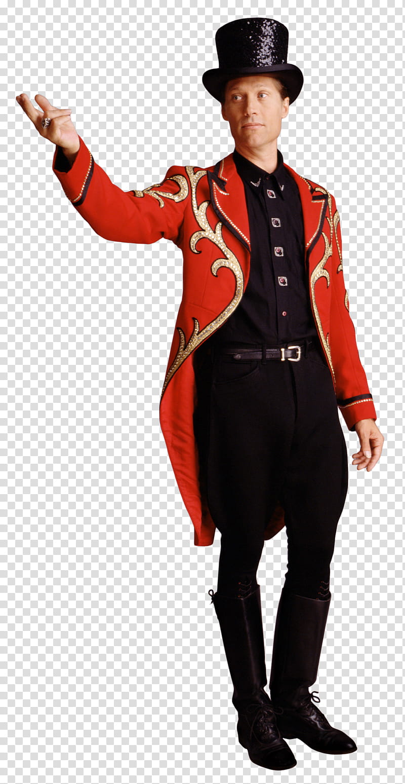 Ringmaster , man raising his hand and wearing black tap hat transparent background PNG clipart