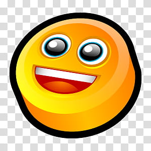 D Cartoon Icons II, Yahoo Messenger, round orange and black smiling emoji transparent background PNG clipart