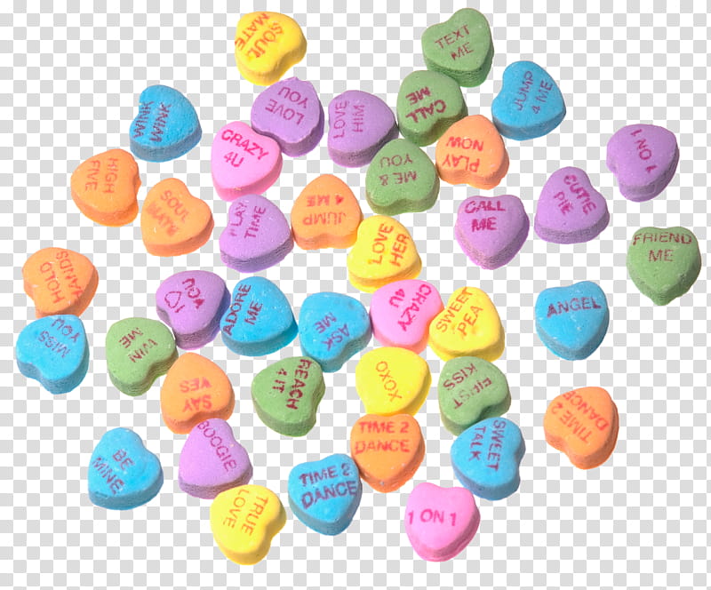 High resolution  Valentine s, scattered assorted-color heart candies transparent background PNG clipart