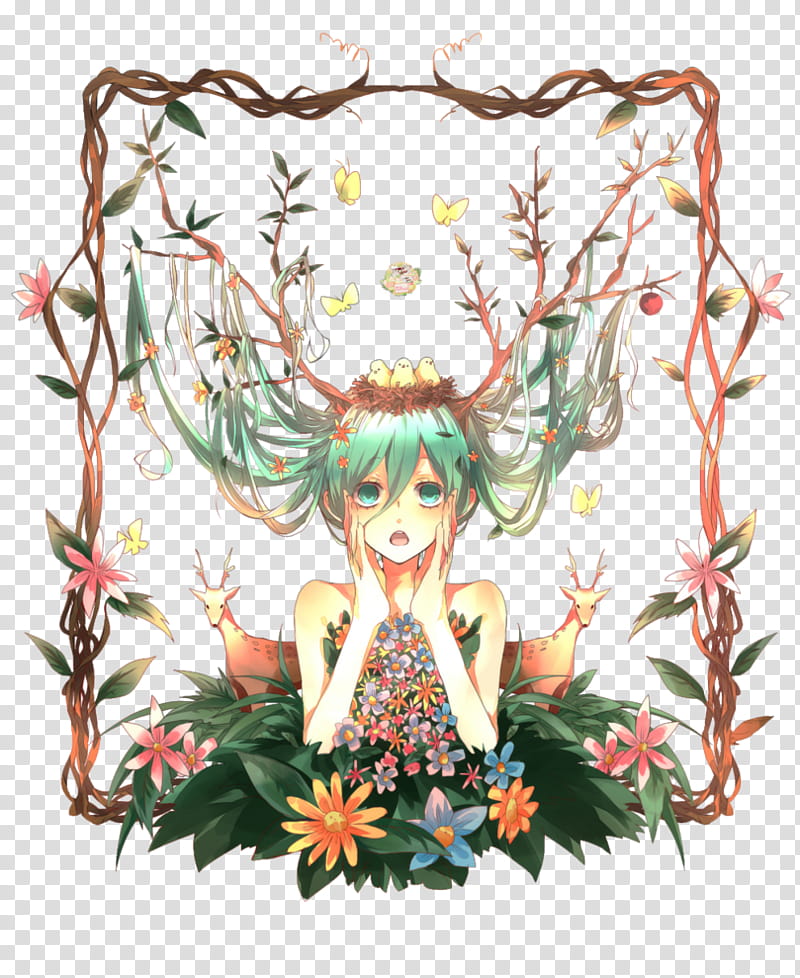 female anime character with flower vains illustration transparent background PNG clipart