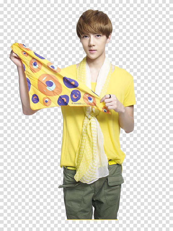 EXO MEGA, man holding yellow handkerchief transparent background PNG clipart