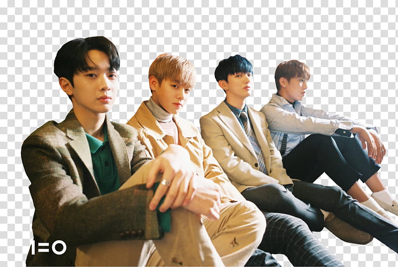 WANNA ONE NOTHING WITHOUT YOU, four men wearing suits sitting transparent background PNG clipart